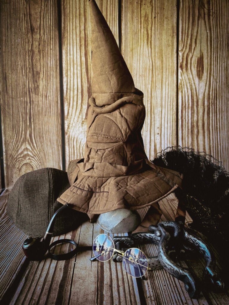 Akcesoria i rekwizyty do zdjęć z drewnianą fotobudką.