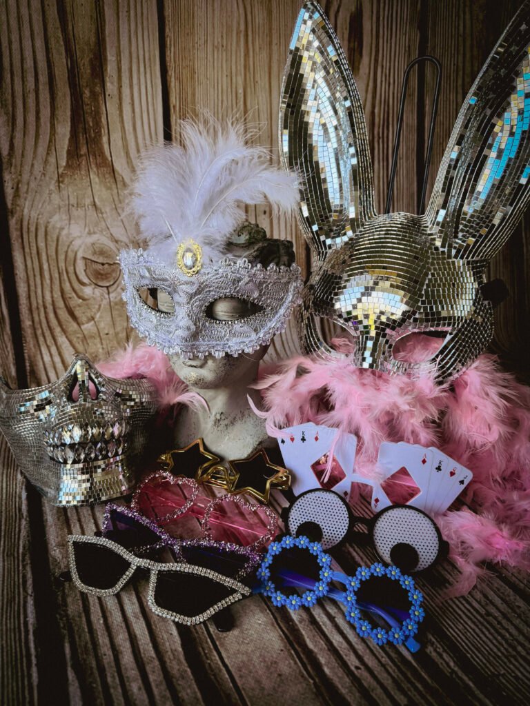 Zabawa z gadżetami przy drewnianej fotobudce podczas imprezy.