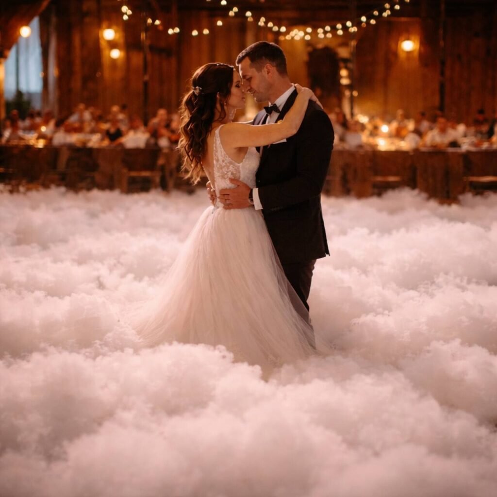 Ciężki dym, pierwszy taniec, wesele, efekt chmur